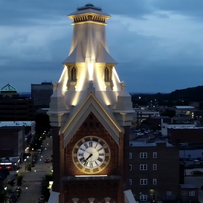 tall clock tower in the night sky