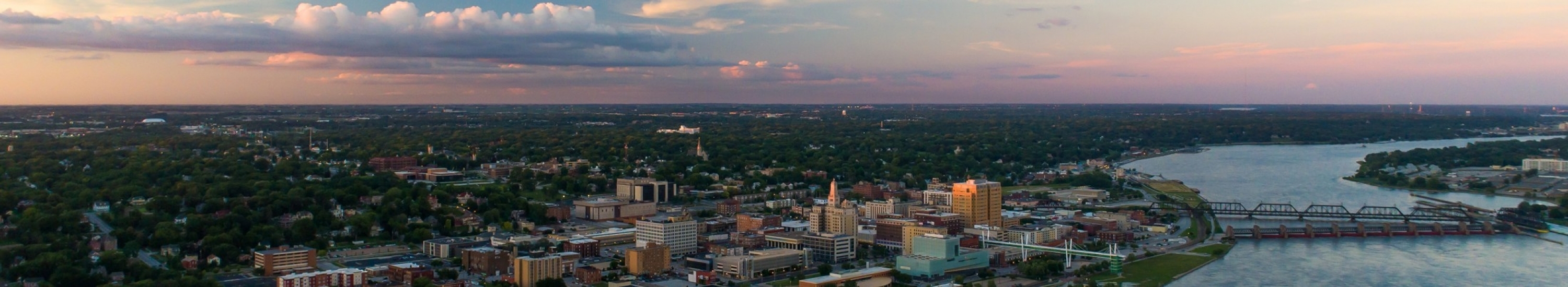 Arial photograph of the Quad Cities and Mississippi River